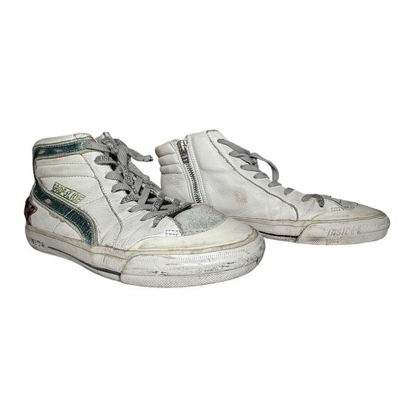 Golden Goose Slide Sneakers Women’s White Leather Leopard Star Green Stripe 37' - Picture 3 of 12